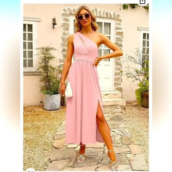 knee length dresses for ladies Blush Rose Embellished Side Split Maxi Dress – kalisa main image 1